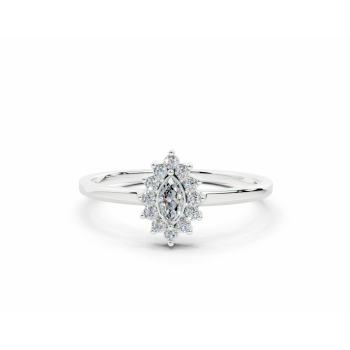 Ring with a 0.07ct Marquise Cut center diamond and 0.08ct round diamonds