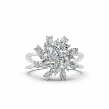 Ring with a central 0.20ct Princess Cut diamond, 0.41ct Pear Cut diamonds and 0.30ct Marquise Cut diamonds