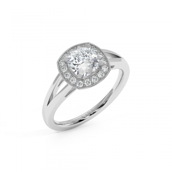 Engagement Ring with 1ct Center Cushion Cut Diamond and 0.20ct Side Diamonds