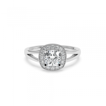 Engagement Ring with 1ct Center Cushion Cut Diamond and 0.20ct Side Diamonds
