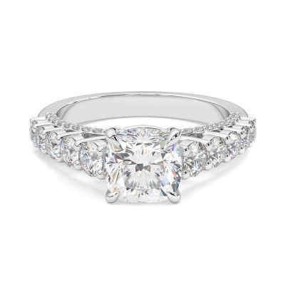 Engagement ring with 1.70 ct Cushion center diamond and 1.16 ct side diamonds