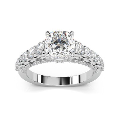 Engagement ring with 1.70 ct Cushion center diamond and 1.16 ct side diamonds