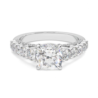 Engagement ring with 2.01 ct Cushion center diamond and 1.10 ct side diamonds