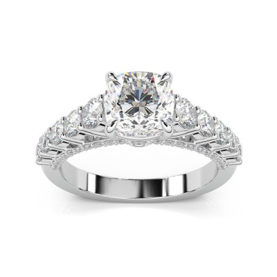 Engagement ring with 2.01 ct Cushion center diamond and 1.10 ct side diamonds