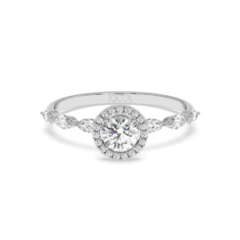 Engagement ring with central diamond of 0.30 ct and side Marquise diamonds of 0.21 ct and round diamonds of 0.05 ct