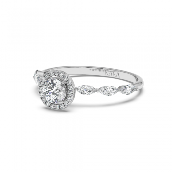 Engagement ring with central diamond of 0.30 ct and side Marquise diamonds of 0.21 ct and round diamonds of 0.05 ct