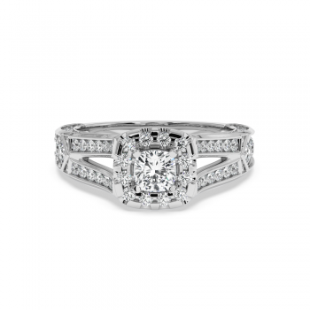 Engagement ring with 0.54 ct Cushion center diamond and 1.17 ct side diamonds