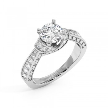 Engagement Ring with 1ct Center Diamond and 0.53ct Side Diamonds