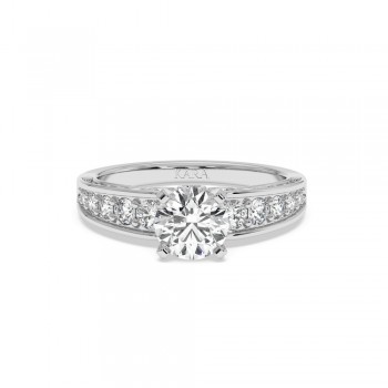 Engagement Ring with 1ct Center Diamond and 0.96ct Side Diamonds