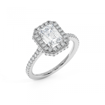 Engagement Ring with 1.45ct Central Emerald Cut Diamond and 0.59ct Round Side Diamonds