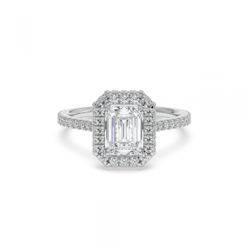 Engagement Ring with 1.45ct Central Emerald Cut Diamond and 0.59ct Round Side Diamonds