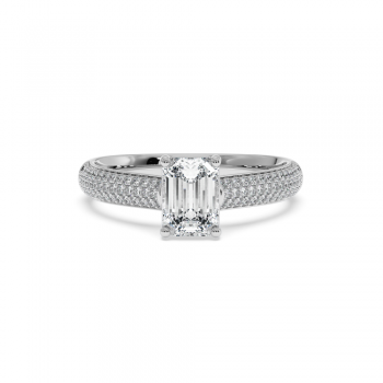 Engagement Ring with 1ct Central Emerald Cut Diamond and 0.39ct Side Diamonds