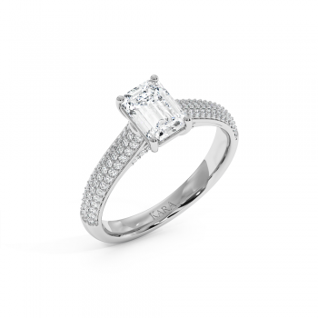 Engagement Ring with 1ct Central Emerald Cut Diamond and 0.39ct Side Diamonds