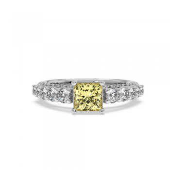 Engagement ring with 1.31 ct fancy center diamond and 1.34 ct side diamonds