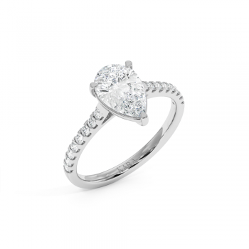 Engagement Ring with 1.50ct Central Pear Cut Diamond and 0.20ct Side Diamonds