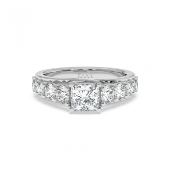 Engagement Ring with 1ct Princess Cut 1ct Center Diamond and 1.23ct Round Side Diamonds