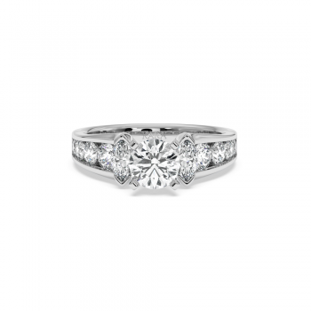 Engagement Ring with 0.92ct Center Round Diamond, 0.33ct Marquise Cut Diamonds and 0.85ct Lateral Round Diamonds