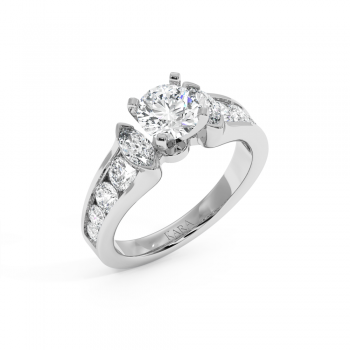 Engagement Ring with 0.92ct Center Round Diamond, 0.33ct Marquise Cut Diamonds and 0.85ct Lateral Round Diamonds
