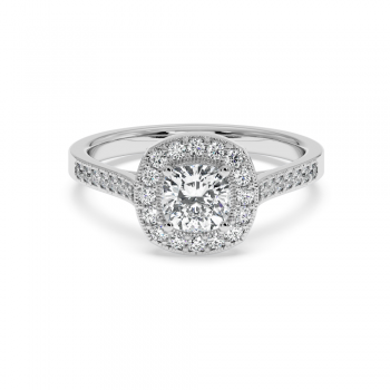 Engagement ring with 0.70 ct Cushion Diamond and 0.28 ct side diamonds