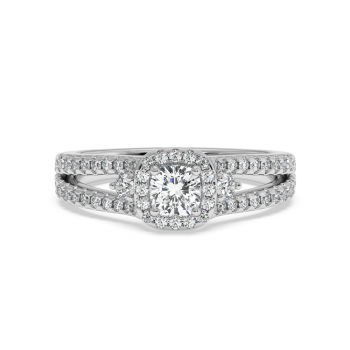 Engagement ring with 0.47 ct Cushion Diamond and 0.49 ct side diamonds
