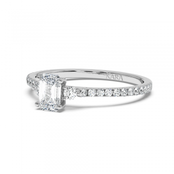 Engagement ring with 0.50 ct Emerald diamond and 0.23 ct side diamonds