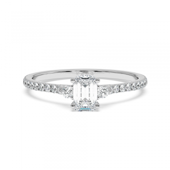 Engagement ring with 0.50 ct Emerald diamond and 0.23 ct side diamonds