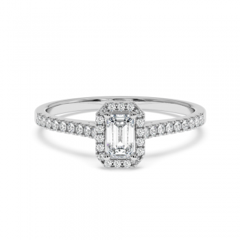 Engagement ring with 0.30 ct Emerald diamond and 0.17 ct side diamonds