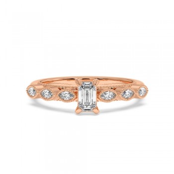 Engagement ring with 0.30 ct Emerald diamond and 0.26 ct side diamonds