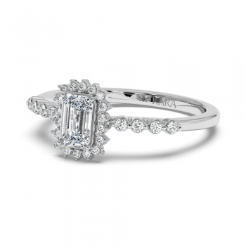 Engagement ring with 0.50 ct Emerald diamond and 0.15 ct side diamonds