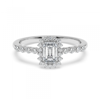 Engagement ring with 0.50 ct Emerald diamond and 0.15 ct side diamonds