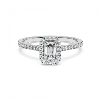 Engagement ring with 0.50 ct Emerald diamond and 0.24 ct side diamonds