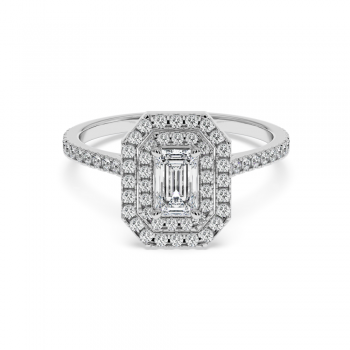 Engagement ring with 0.50 ct Emerald diamond and 0.39 ct side diamonds