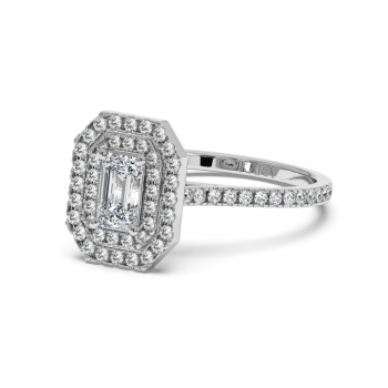 Engagement ring with 0.50 ct Emerald diamond and 0.39 ct side diamonds