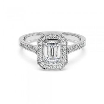 Engagement ring with 0.71 ct Emerald diamond and 0.25 ct side diamonds