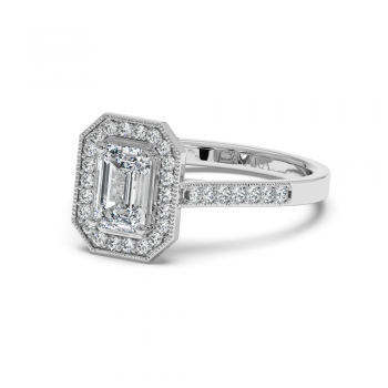 Engagement ring with 0.71 ct Emerald diamond and 0.25 ct side diamonds