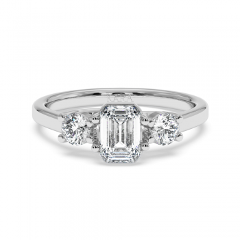 Engagement ring with 0.71 ct Emerald diamond and 0.27 ct side diamonds