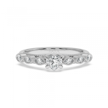 Engagement ring with 0.30 ct Heart diamond and 0.13 ct side diamonds