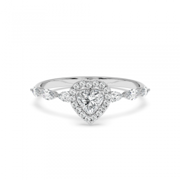 Engagement ring with Heart diamond of 0.30 ct and Marquise side diamonds of 0.21 ct and round diamonds of 0.06 ct