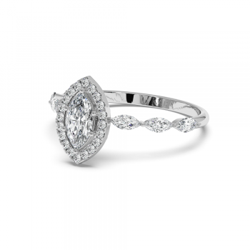 Engagement ring with 0.31 ct Marquise diamond and 0.21 ct Marquise and 0.08 ct round and 0.21 ct Marquise side diamonds