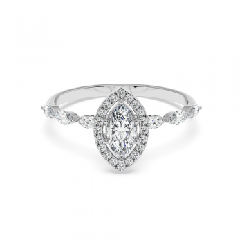 Engagement ring with 0.31 ct Marquise diamond and 0.21 ct Marquise and 0.08 ct round and 0.21 ct Marquise side diamonds