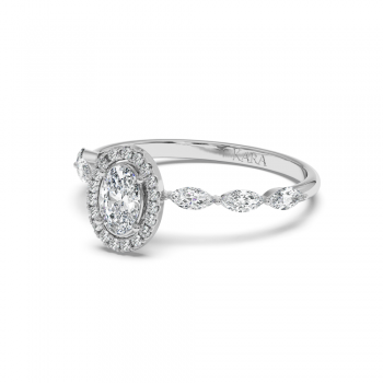 Engagement ring with 0.30 ct Oval diamond and 0.21 ct Marquise and 0.06 ct round and 0.21 ct Marquise side diamonds