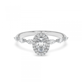 Engagement ring with 0.30 ct Oval diamond and 0.21 ct Marquise and 0.06 ct round and 0.21 ct Marquise side diamonds
