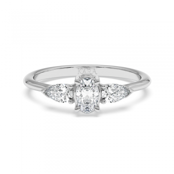Engagement ring with 0.30 ct Oval diamond and 0.19 ct Pear side diamonds