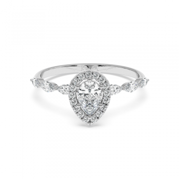 Engagement ring with a 0.30 ct Pear diamond and 0.21 ct Marquise and 0.09 ct round and 0.21 ct Marquise side diamonds