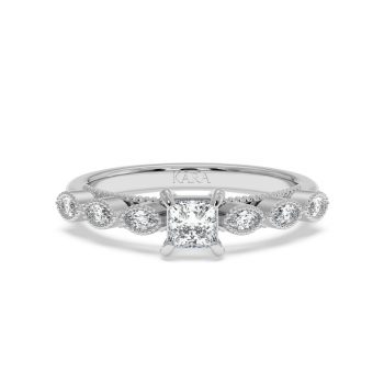 Engagement ring with 0.30 ct Princess diamond and 0.13 ct side diamonds