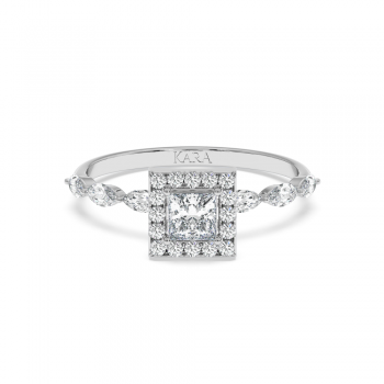 Engagement ring with 0.30 ct Princess cut diamond and 0.21 ct Marquise and 0.10 ct round and 0.21 ct Marquise side diamonds