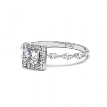 Engagement ring with 0.30 ct Princess cut diamond and 0.21 ct Marquise and 0.10 ct round and 0.21 ct Marquise side diamonds