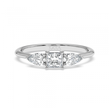 Engagement ring with 0.30 ct Princess diamond and 0.19 ct Pear side diamonds