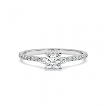 Engagement ring with 0.50 ct Princess diamond and 0.23 ct side diamonds