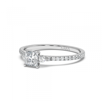Engagement ring with 0.50 ct Princess diamond and 0.23 ct side diamonds